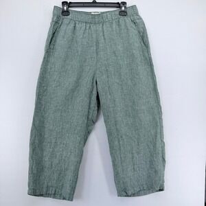 Cynthia Rowley Womens Sage Green 100% Linen Wide Leg Cropped Pants Size Large